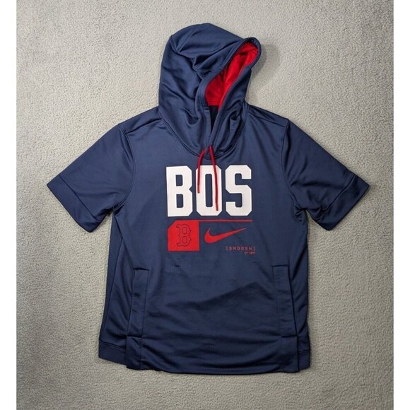 Nike Boston Red Sox Hoodie Mens Large Short Sleeve Navy Tri Code Lockup Baseball - Picture 1 of 16